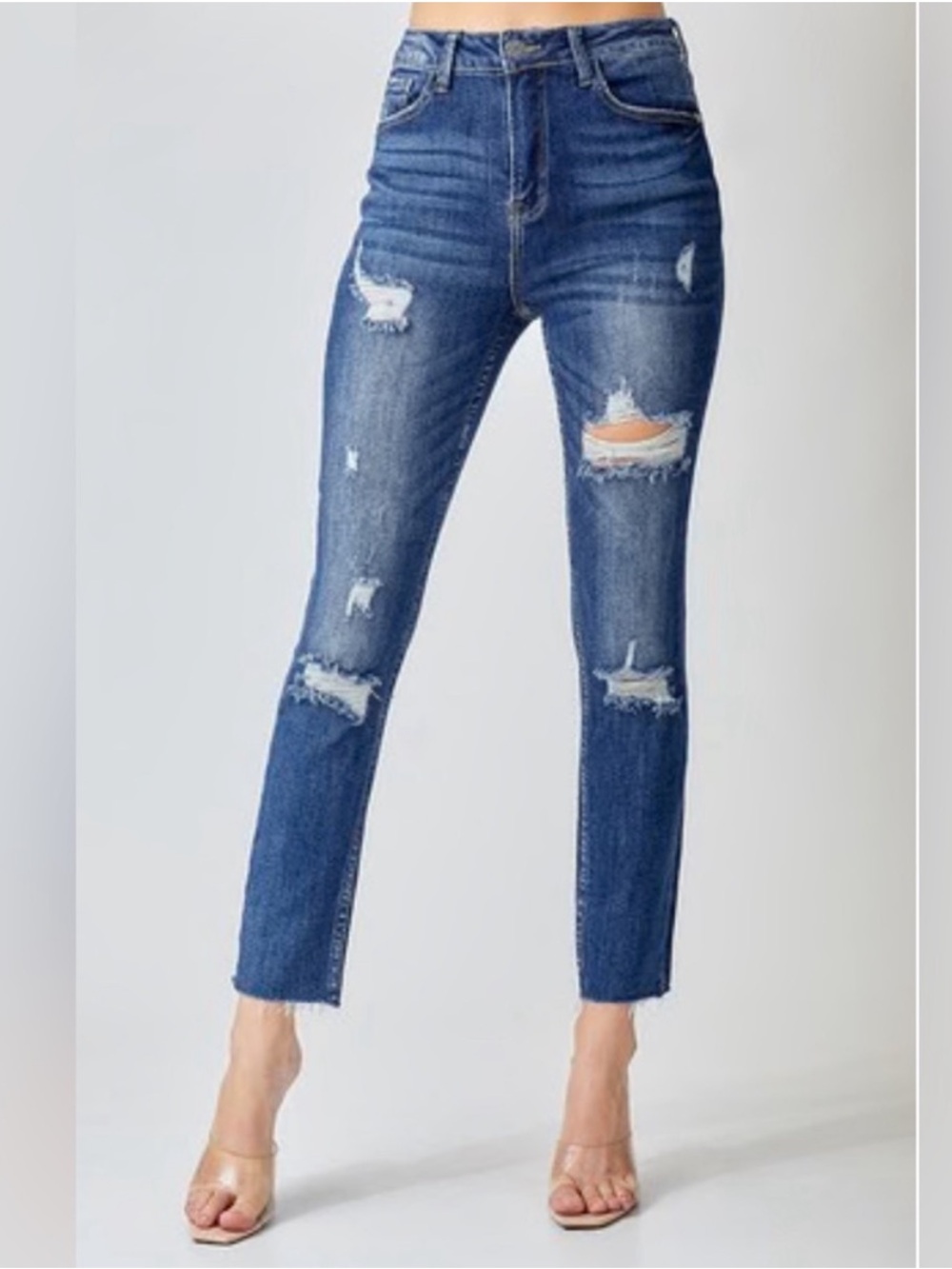 RISEN Jeans High-Rise Distressed Ripped Slim Straight Denim Size 32 / 15